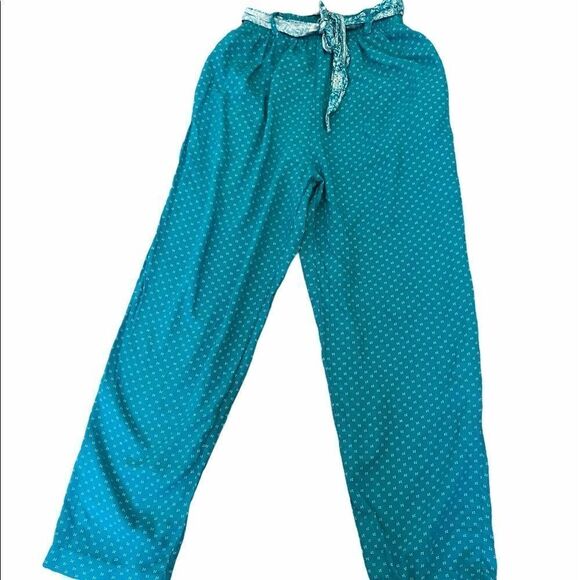 VINTAGE Petite Teal Printed Scarf Belt Light Pant - Picture 2 of 9